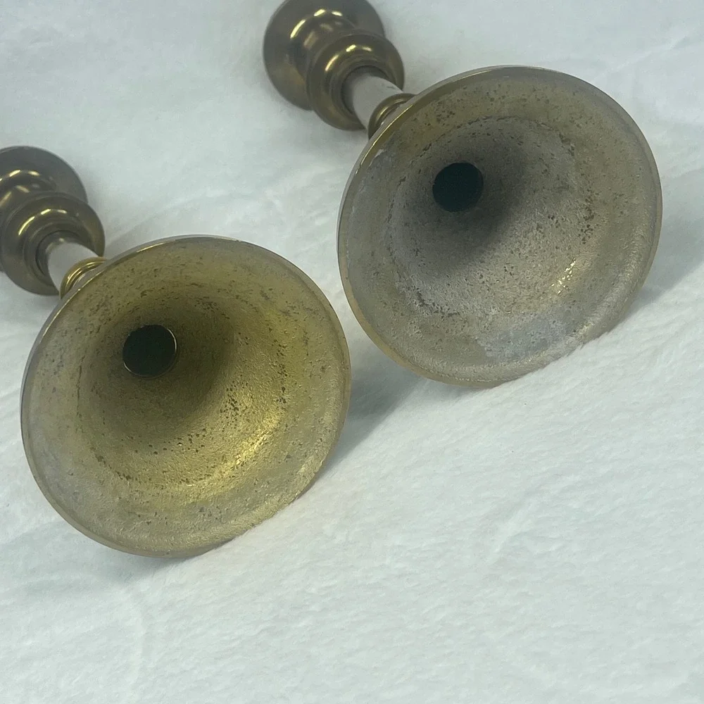 Vintage Brass Candle Holder Set of 8 Mixed Heights Etched Floral Chamberstick